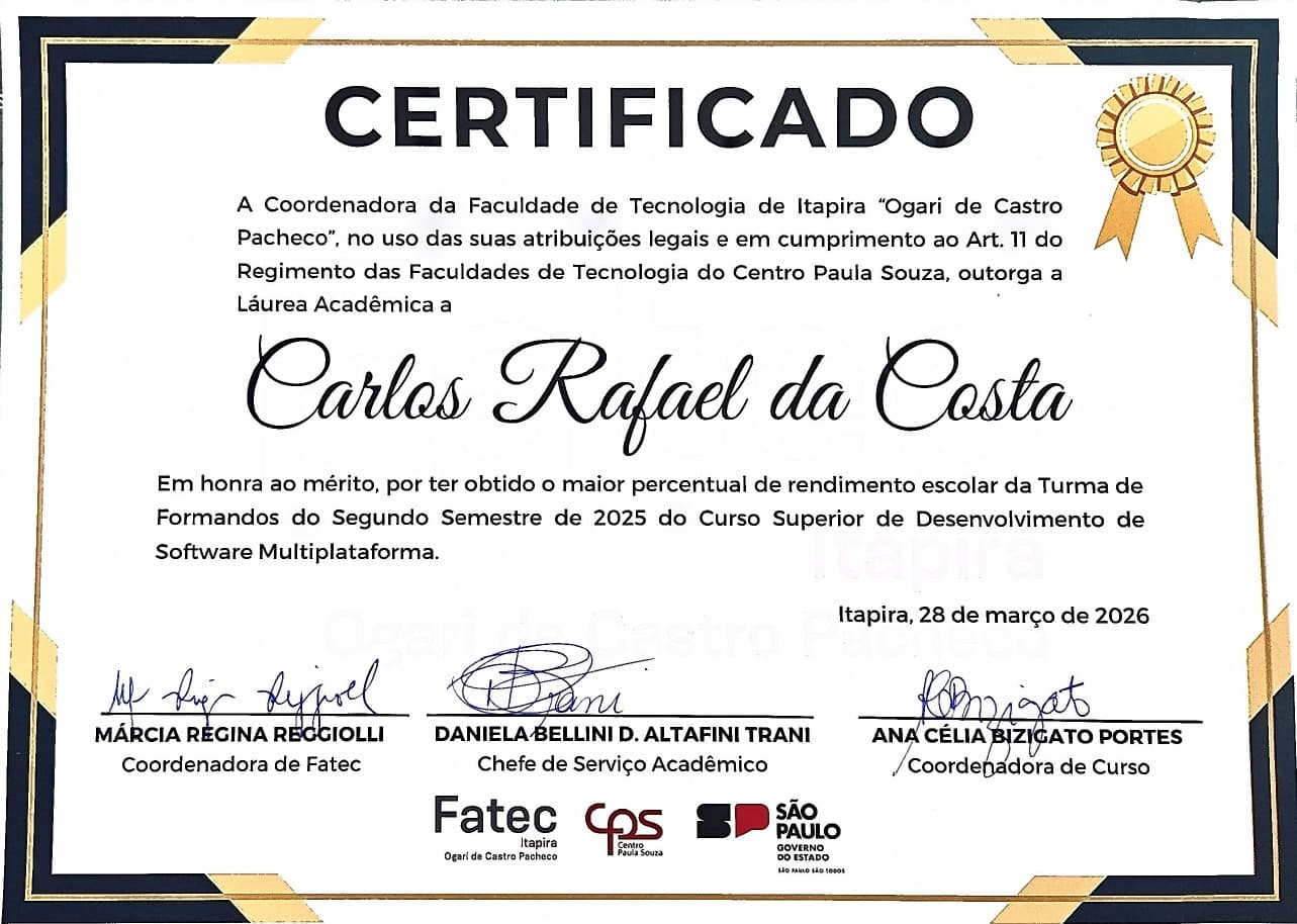 Láurea Acadêmica - Melhor Aluno do Curso