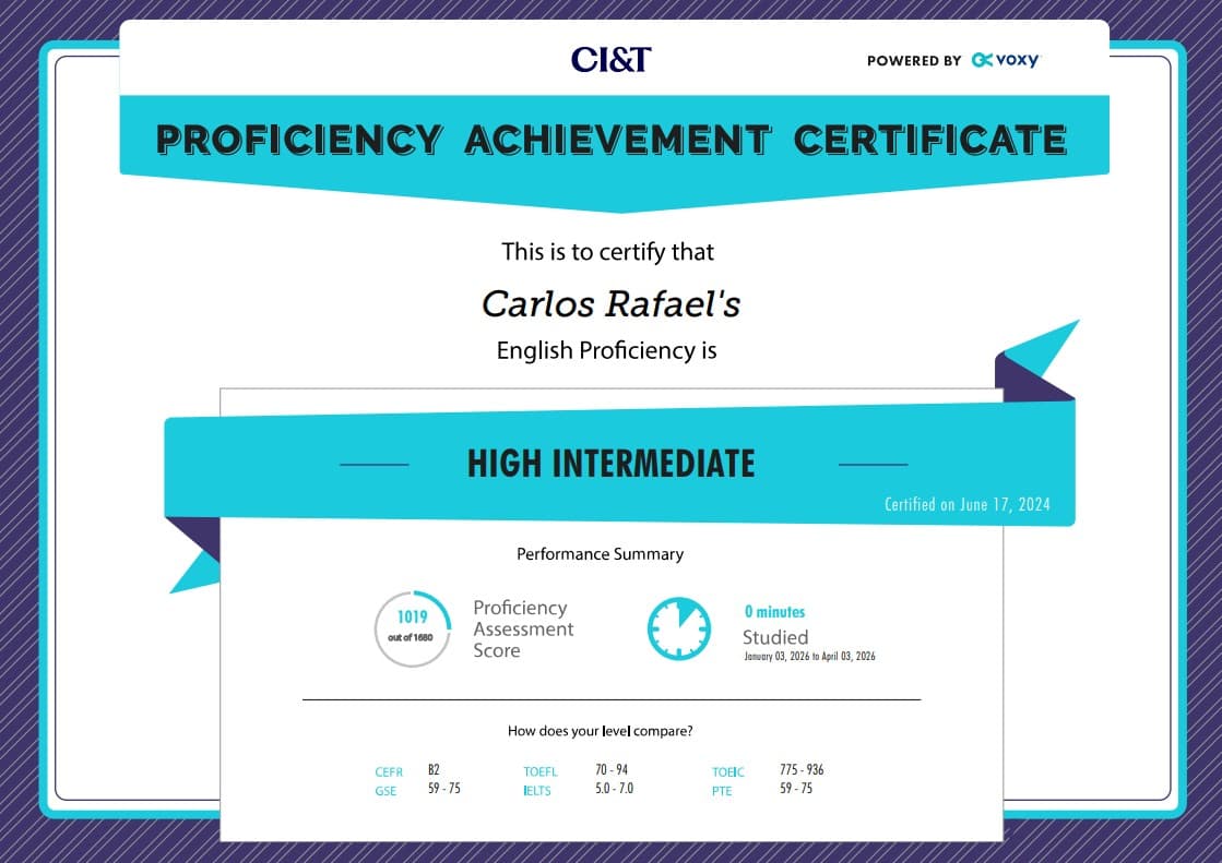 Proficiency Achievement Certificate - English High Intermediate